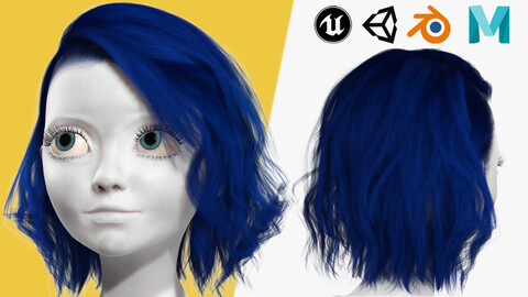 Bleu Haircut Female Woman Girl Realistic cartoon hair Low-poly 3D model