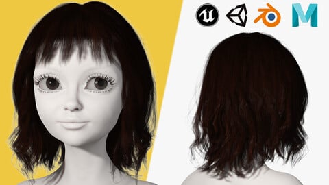 Cute Haircut Female Woman Girl Realistic cartoon hair Low-poly 3D model