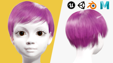 Pink Haircut Female Woman Girl Realistic cartoon hair Low-poly 3D model