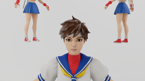 Sakura Street Fighter Lowpoly RIgged