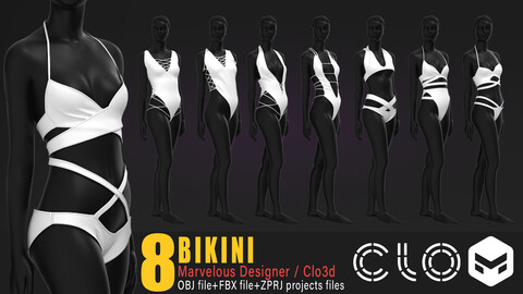 8 models of women's bikini / Marvelous / Clo3d / OBJ / FBX