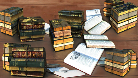 Old historical books PBR low-poly 3D model