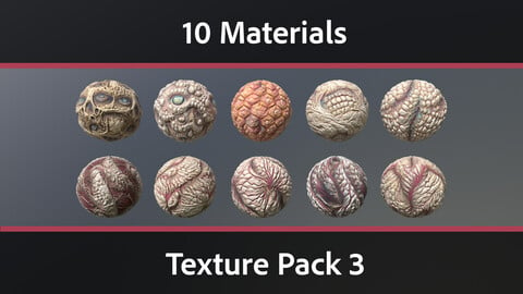 10 Materials Skin Monster Seamless PBR Pack 3