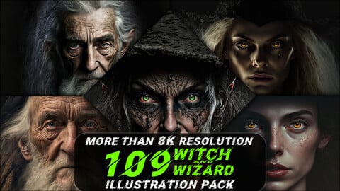 109 Witch and Wizard Illustration Pack (More Than 8K Resolution)