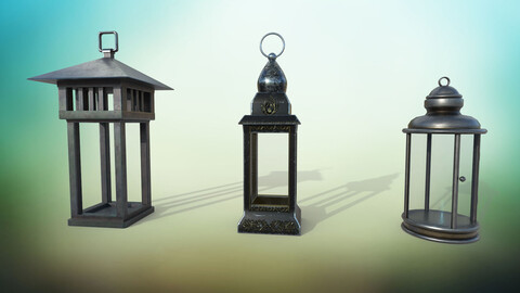 Metal lantern in vintage and modern style Low-poly 3D model