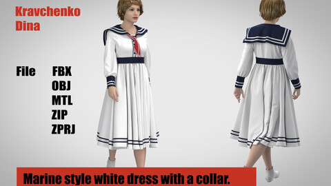 Marine style white dress with a collar.