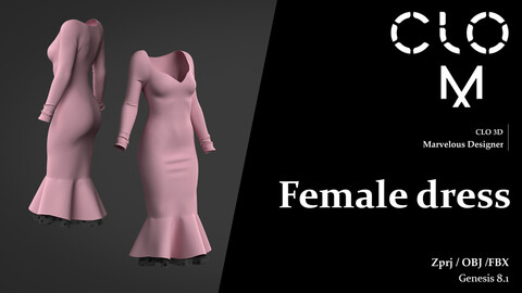 Female dress / Marvelous Designer/Clo3D project file + OBJ