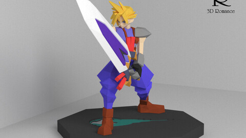 Cloud Strife Polygon Classic Battle Model for 3D Print