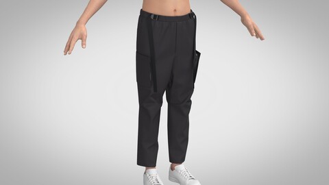 Dropped-Crotch Techwear Pants, Marvelous Designer, Clo +obj, fbx