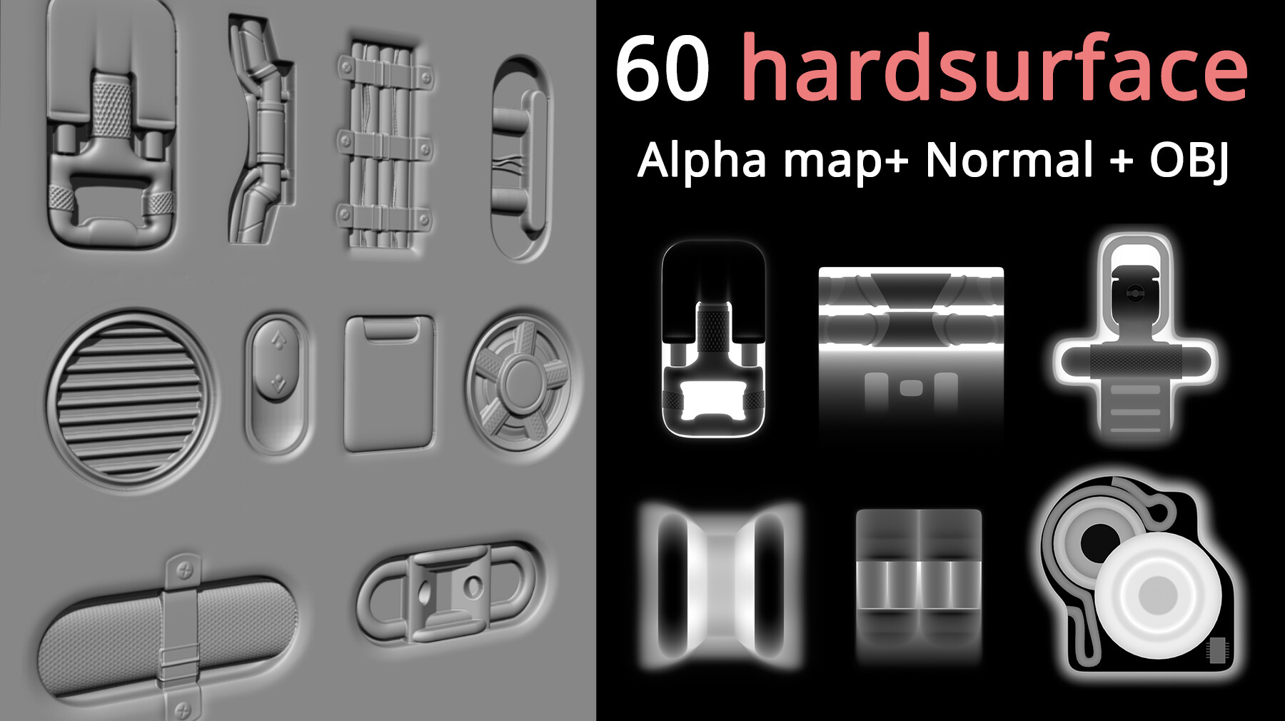 ArtStation - 60 hard surface height alpha map + normal map | Brushes