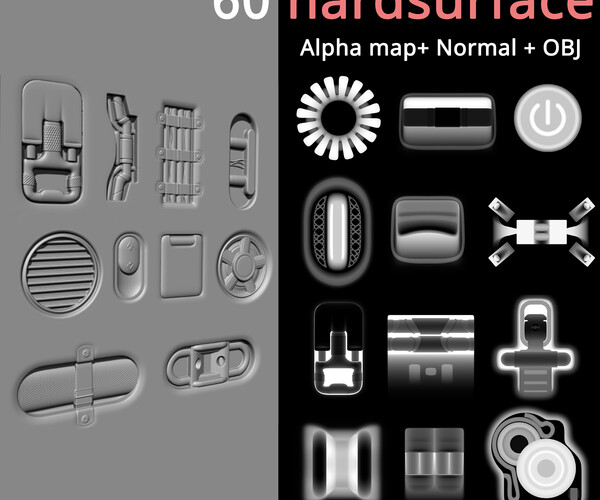 ArtStation - 60 hard surface height alpha map + normal map | Brushes