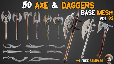 50 Axe & Daggers BaseMesh - VOL 02 ( Game Ready )