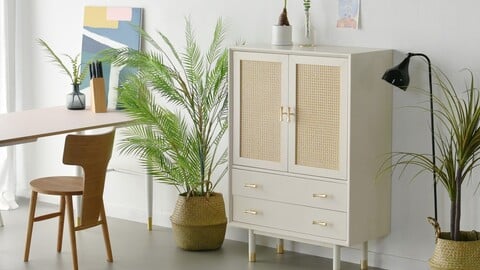 Bund Woody White Rattan Tall Cabinet