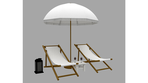 3D bohemian sunbed and umbrella model