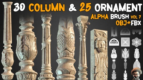 30 Columns + 25 Ornaments brush + 3D Models  - Free Tutorials – Vol 7