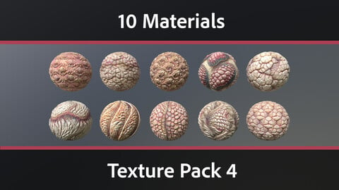 10 Materials Skin Monster Seamless PBR Pack 4