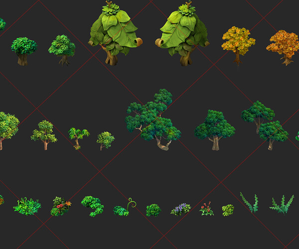 ArtStation - 131 Fantasy Tree, Grass, Flowers, Nature Game Asset | Game ...