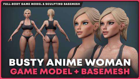 Busty Anime Woman Game Model & Basemesh