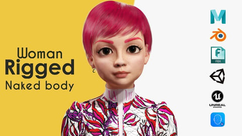 Red hair Realistic stylized cartoon Female 3D Model Naked Woman Rigged