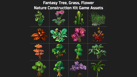 111 Fantasy Tree, Plant, Grass, Flowers, Nature Game Asset