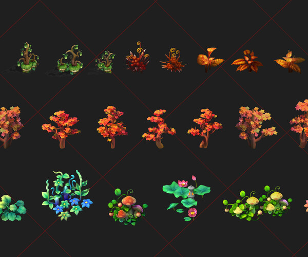 ArtStation - 111 Fantasy Tree, Plant, Grass, Flowers, Nature Game Asset ...