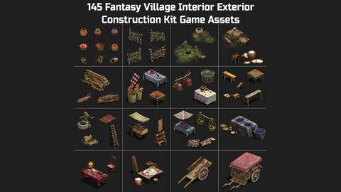 145 Fantasy Village Interior, Exterior, Construction Kit Game Assets