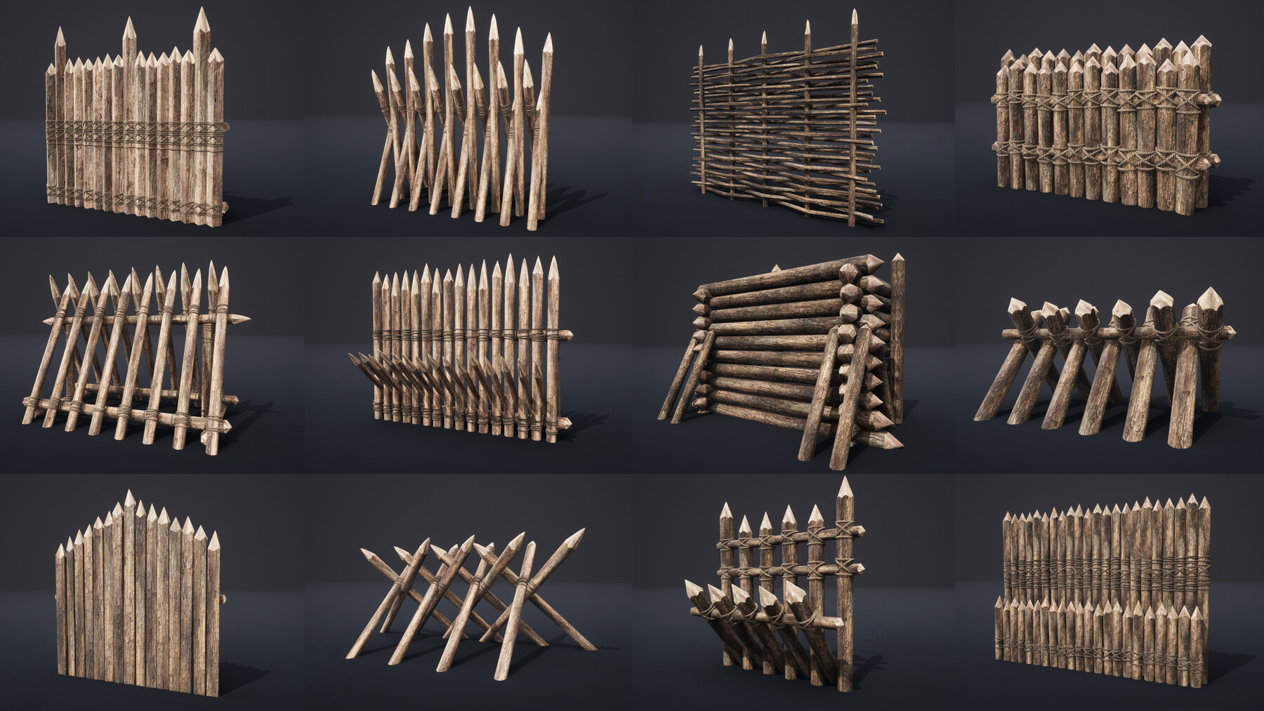 ArtStation PALISADE BARRIER BARRICADE FENCE WALL VILLAGE FORT COLLECTION Game Assets