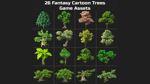 26 Fantasy Cartoon Tree, Nature Game Assets