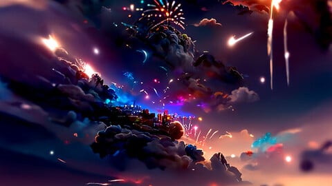 city fireworks Illustration Set