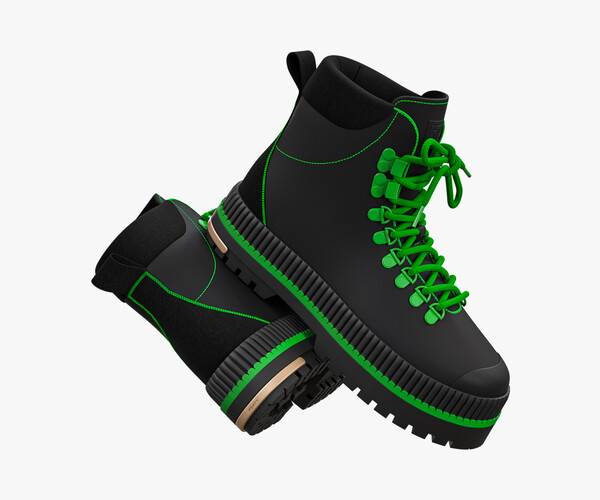 ArtStation - Fenty Hitch Hiker Boots Black and Green | Game Assets