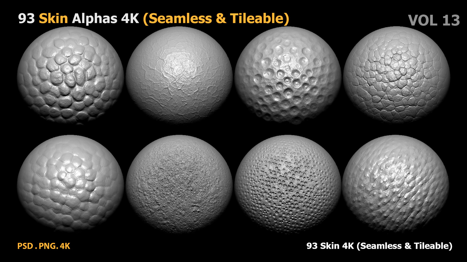 ArtStation - 93 Skin Alphas (Seamless & Tileable) VOL13 | Brushes