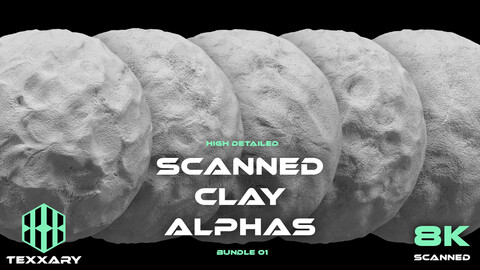 5 Scanned Clay Alphas 01 | Realistic Detailed Clay With Fingerprints for ZBrush, Blender and Mudbox