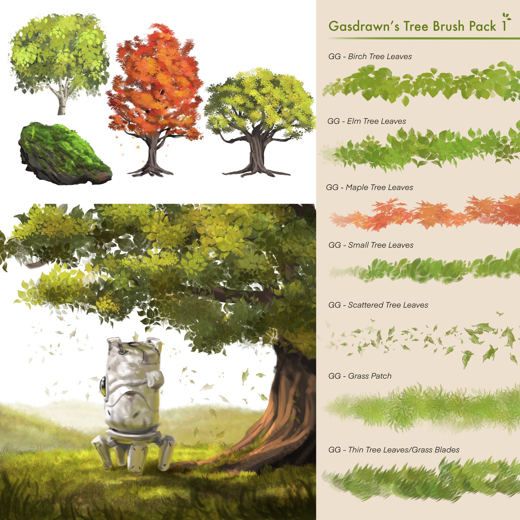 ArtStation TREE PROCREATE BRUSH PACK 1 by Gasdrawn Brushes