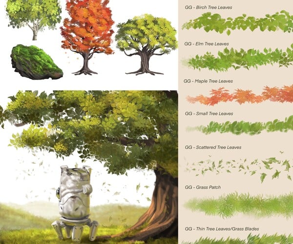 ArtStation - TREE PROCREATE BRUSH PACK 1 by Gasdrawn | Brushes