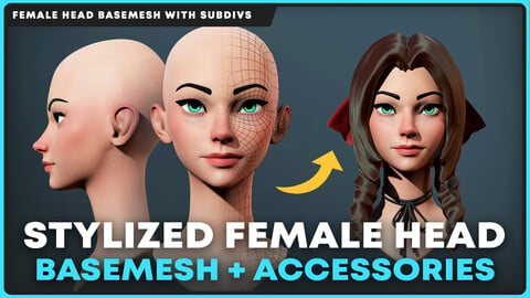 Stylized Female Head Basemesh + Accessories