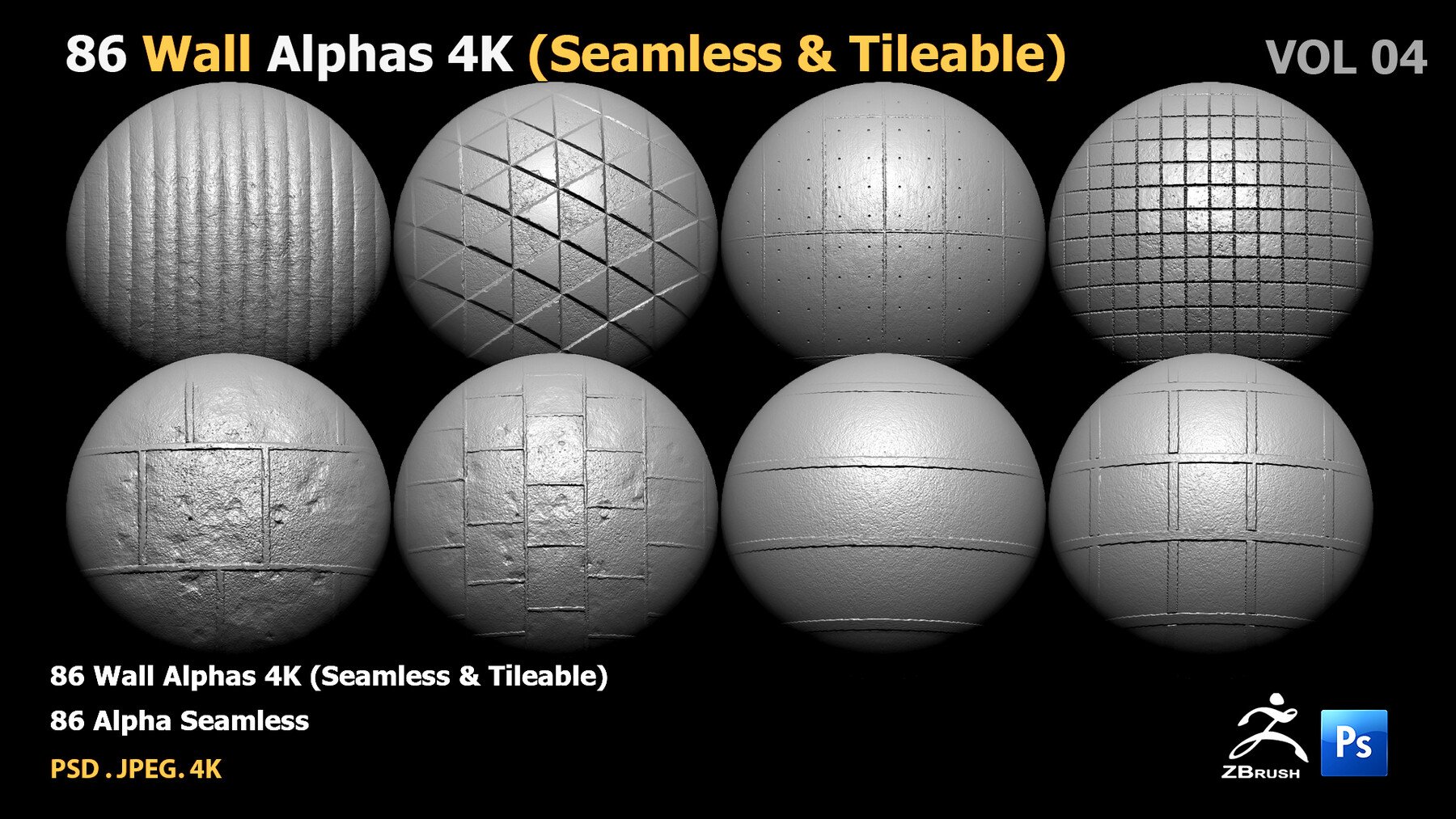 ArtStation - 86 Wall Alphas 4K (Seamless & Tileable) | Brushes