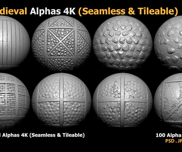 ArtStation - 100 Medieval Alphas 4K (Seamless & Tileable) | Brushes