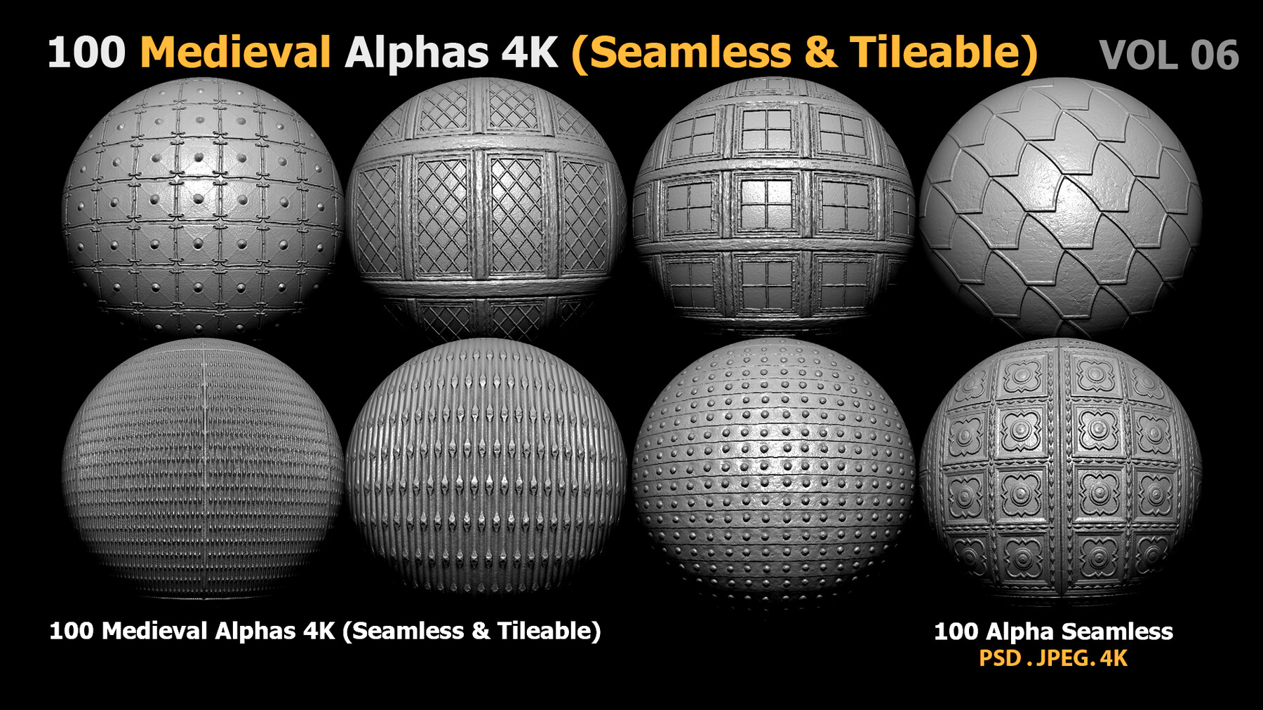 ArtStation - 100 Medieval Alphas 4K (Seamless & Tileable) | Brushes