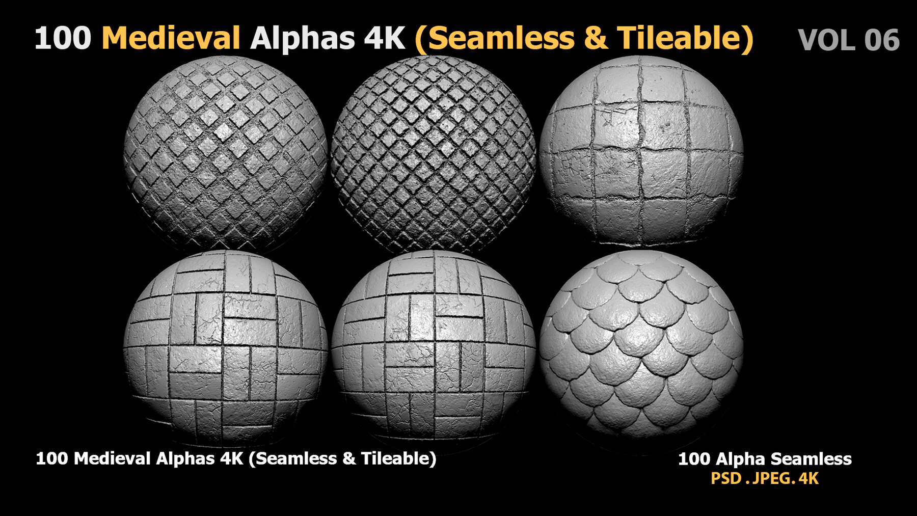 ArtStation - 100 Medieval Alphas 4K (Seamless & Tileable) | Brushes