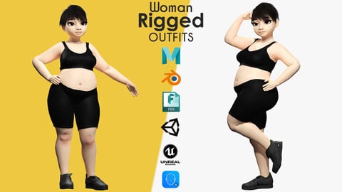 Fat Woman  rig stylized girl cartoon Female 3D Model rigged