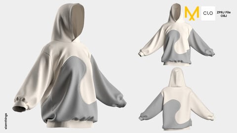 Streetwear Oversize Hoodie #002 - Clo 3D / Marvelous Designer + OBJ / DIGITAL FASHION / HYPEBEAST / FUTURE FASHION / DIOR