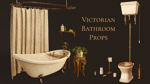 Victorian Bathroom Props Pack | Bathtub, Toilet, Mirror, Towels, Soap