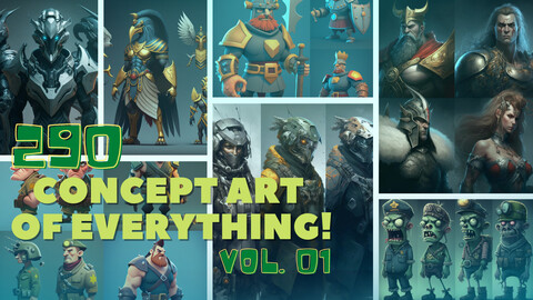 Concept Art of everything VOL. 1 - Characters, war planes, war cars, ships, gods, cartoon and more.