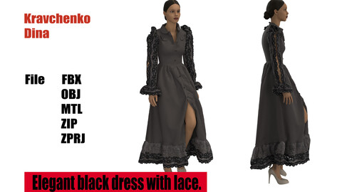 Elegant black dress with lace .