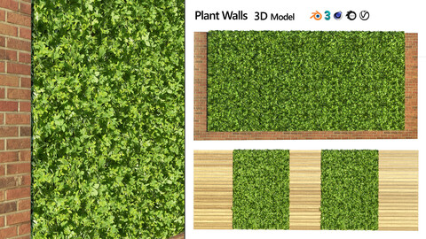 Brick and wood hedge plant wall
