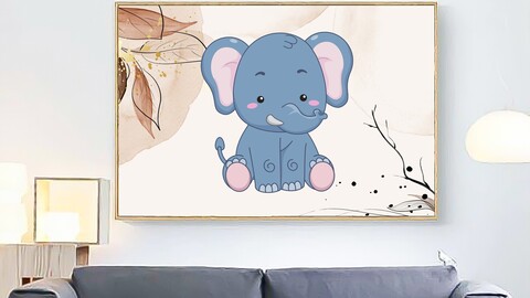 Girl Room Cute Animal Photo - Large Bedroom Decoration Print - Baby Elephant Poster Wall Decor - Kid Elephant Nursery Art Picture