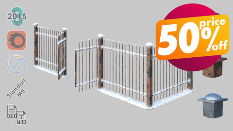 Set of English Fences with PBR Textures |50% off week | Snow-covered