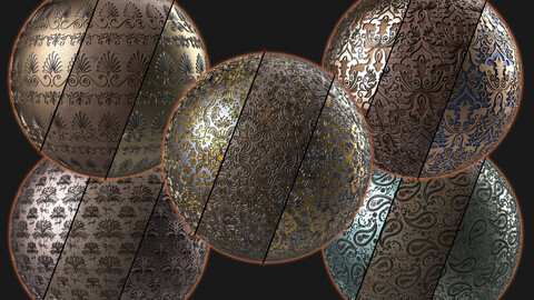Collection Ornament Metal Panel Materials Vol.02, By Sbsar (Pbr 4k Seamless)