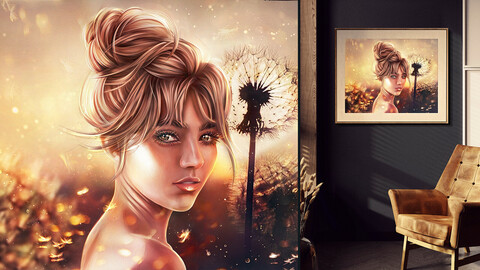 'Dandelion Girl' | Original High Resolution Artwork | Woman Portrait