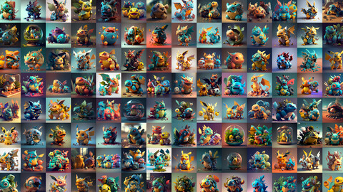 196 Unique Pokémons 3D Illustration Renders Collection